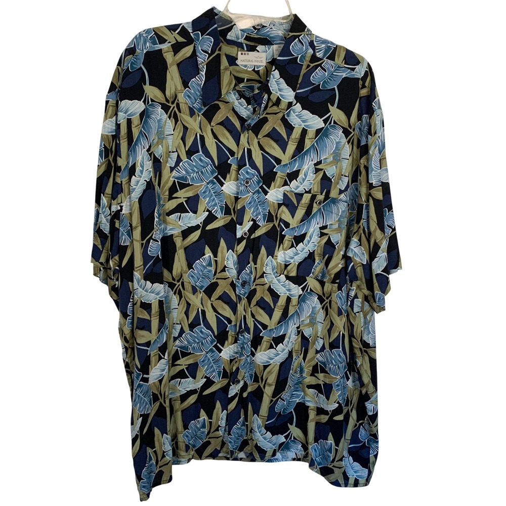 Natural Issue Mens XXL Tropical Leaf Print Rayon Short Sleeve Button Front Shirt - Picture 2 of 4